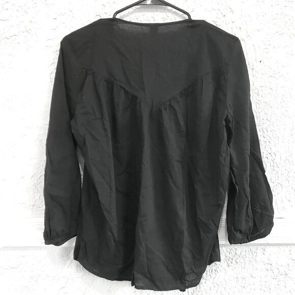 Old Navy Split Neck Cotton Peasant Top, Black, Size M - Picture 8 of 12